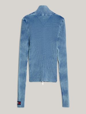 blue two-tone ribbed zip-thru jumper for women tommy jeans