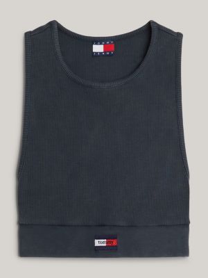 grey ribbed racerback cropped tank top for women tommy jeans