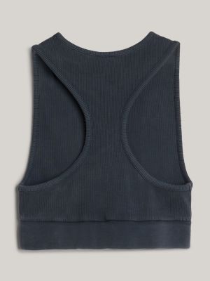 grey ribbed racerback cropped tank top for women tommy jeans