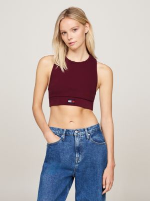 red ribbed racerback cropped tank top for women tommy jeans