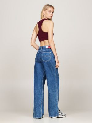 rood geribde cropped fit tanktop met racerback voor dames - tommy jeans