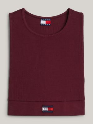 canotta crop a coste incrociata sulla schiena rosso da donne tommy jeans