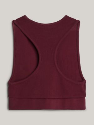 canotta crop a coste incrociata sulla schiena rosso da donne tommy jeans