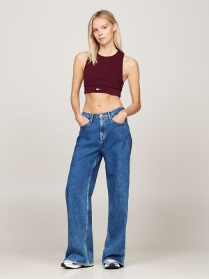 red ribbed racerback cropped tank top for women tommy jeans