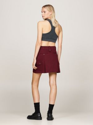 red twill pleated cargo mini skirt for women tommy jeans