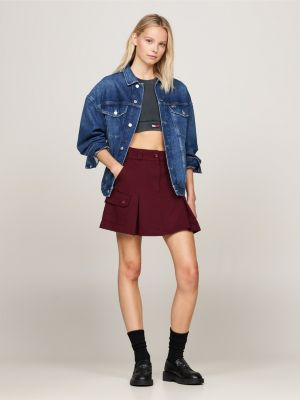 red twill pleated cargo mini skirt for women tommy jeans