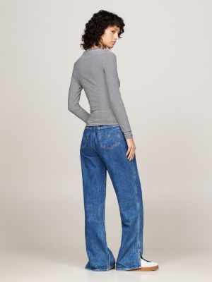 grey stripe slim long sleeve t-shirt for women tommy jeans