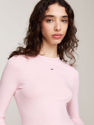 roze gestreept slim fit longsleeve t-shirt voor dames - tommy jeans