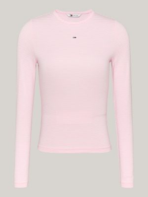 roze gestreept slim fit longsleeve t-shirt voor dames - tommy jeans