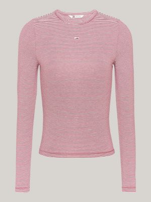 roze gestreept slim fit longsleeve t-shirt voor dames - tommy jeans