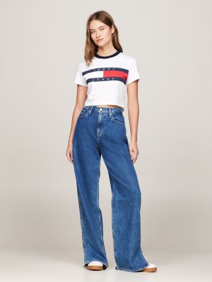 camiseta de corte cropped slim blanco de mujeres tommy jeans