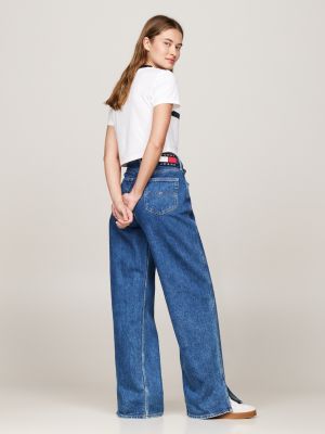 t-shirt ajusté court blanc pour femmes tommy jeans