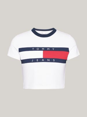 camiseta de corte cropped slim blanco de mujeres tommy jeans