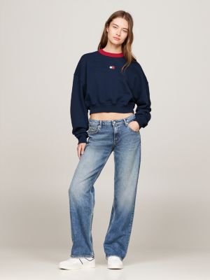 blue tommy badge relaxed cropped sweatshirt for women tommy jeans