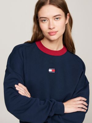 felpa crop relaxed fit con distintivo tommy blu da donne tommy jeans