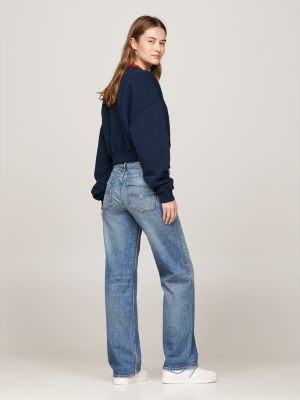 felpa crop relaxed fit con distintivo tommy blu da donne tommy jeans