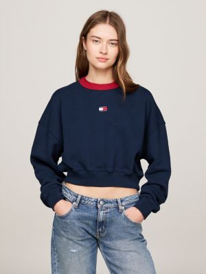 felpa crop relaxed fit con distintivo tommy blue da donne tommy jeans