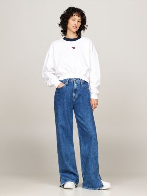 white tommy badge relaxed cropped sweatshirt for women tommy jeans