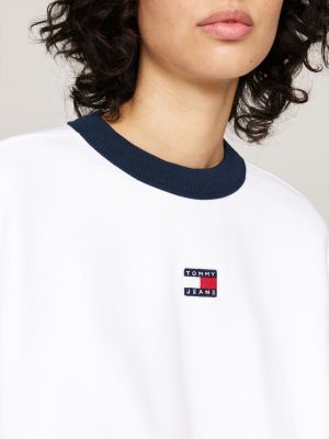 white tommy badge relaxed cropped sweatshirt for women tommy jeans