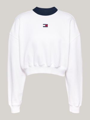 white tommy badge relaxed cropped sweatshirt for women tommy jeans