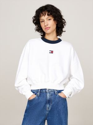 felpa crop relaxed fit con distintivo tommy white da donne tommy jeans