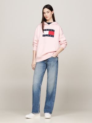 sudadera de mélange amplia con capucha rosa de mujeres tommy jeans