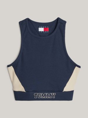 crop top tj x game day aderente blue da donne tommy jeans