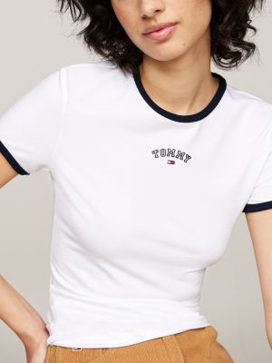 t-shirt varsity slim fit bianco da donne tommy jeans