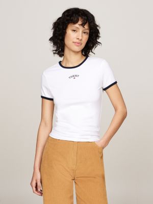 t-shirt varsity slim fit bianco da donne tommy jeans