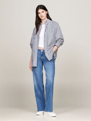 camicia oversize con motivo gessato blu da donne tommy jeans