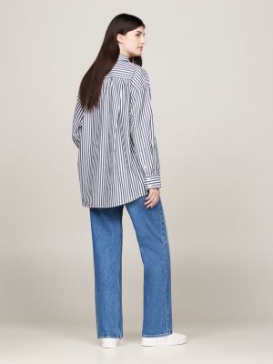 camicia oversize con motivo gessato blu da donne tommy jeans