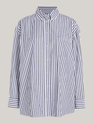 camicia oversize con motivo gessato blu da donne tommy jeans