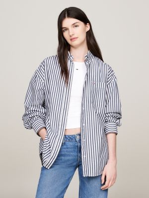 camicia oversize con motivo gessato blue da donne tommy jeans