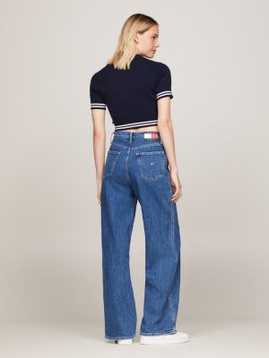 blue claire high rise wide leg jeans for women tommy jeans