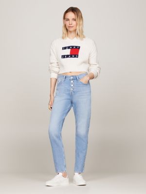 jeans cropped izzie slim fit a vita alta blu da donne tommy jeans