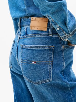 jeans mom affusolati straight fit a vita altissima blu da donne tommy jeans