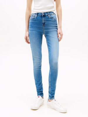 jeans nora skinny fit a vita media sbiaditi blu da donne tommy jeans