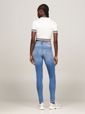 jeans nora skinny fit a vita media sbiaditi blu da donne tommy jeans