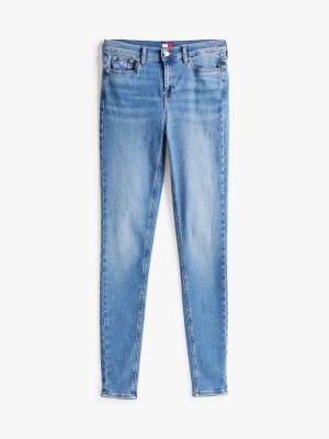 jeans nora skinny fit a vita media sbiaditi blu da donne tommy jeans