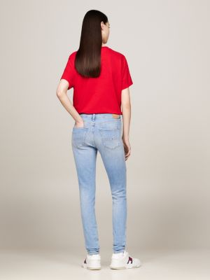 jeans nora skinny fit a vita media sbiaditi blu da donne tommy jeans