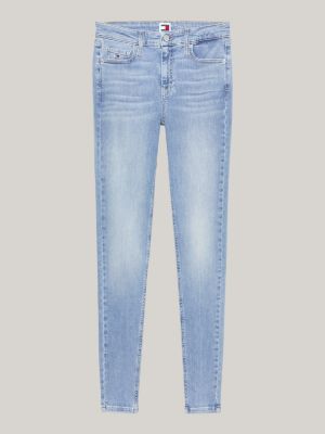 jeans nora skinny fit a vita media sbiaditi blu da donne tommy jeans