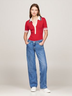 blue sophie low rise straight faded jeans for women tommy jeans