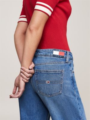 blue sophie low rise straight faded jeans for women tommy jeans