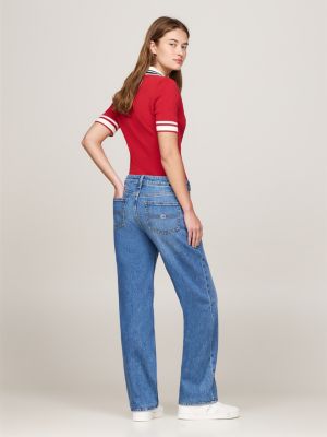 blue sophie low rise straight faded jeans for women tommy jeans