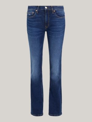 blue bootcut mid rise whiskered jeans for women tommy jeans