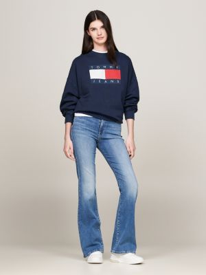 blau sylvia ausgestellte skinny jeans mit hohem bund für damen - tommy jeans