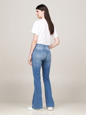 blau sylvia ausgestellte skinny jeans mit hohem bund für damen - tommy jeans