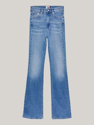 blau sylvia ausgestellte skinny jeans mit hohem bund für damen - tommy jeans