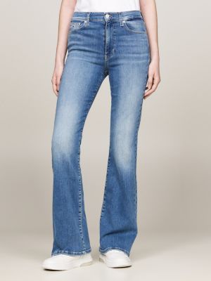 blau sylvia ausgestellte skinny jeans mit hohem bund für damen - tommy jeans