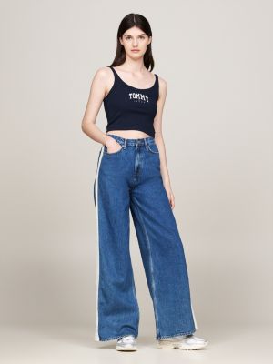 camiseta de tirantes de corte cropped azul de mujeres tommy jeans